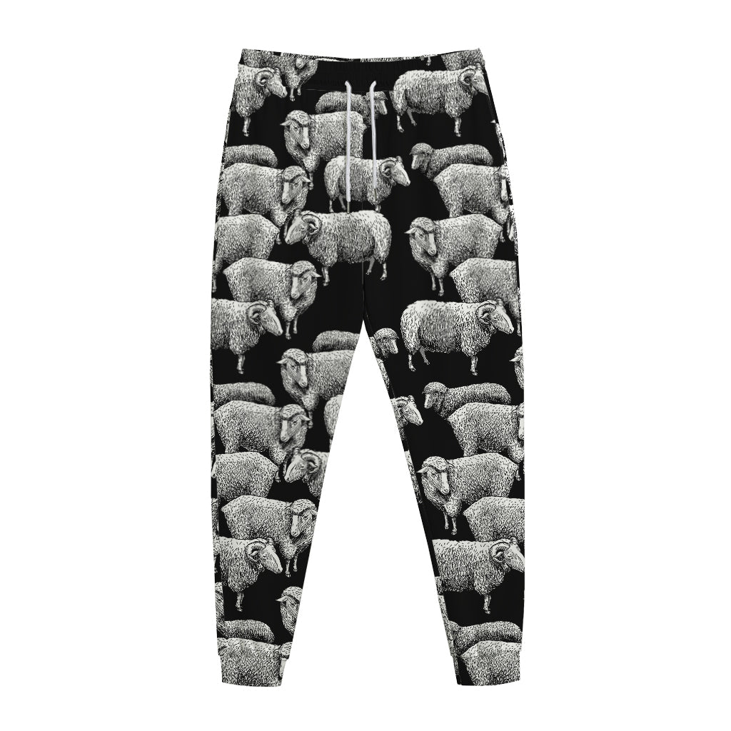 Black And White Sheep Pattern Print Jogger Pants