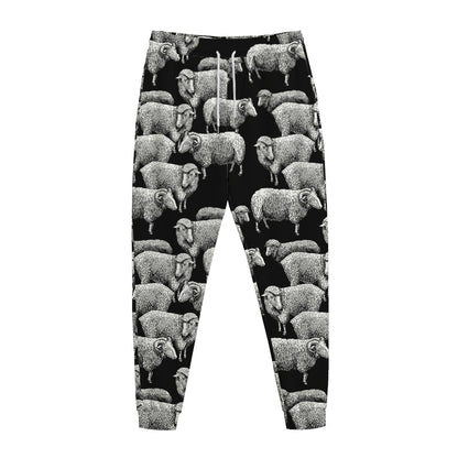 Black And White Sheep Pattern Print Jogger Pants