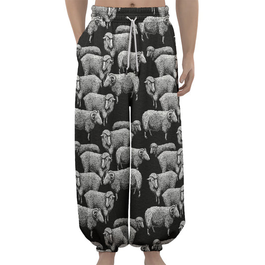 Black And White Sheep Pattern Print Lantern Pants