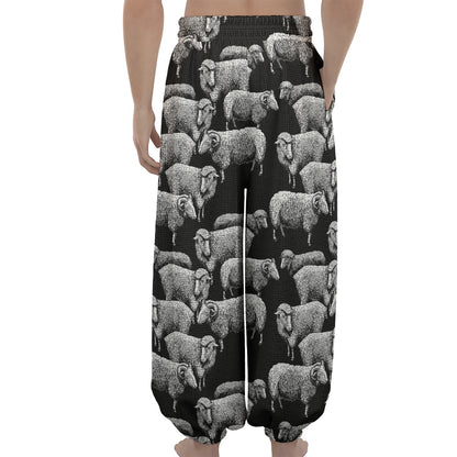 Black And White Sheep Pattern Print Lantern Pants