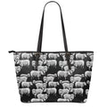 Black And White Sheep Pattern Print Leather Tote Bag With Zipper