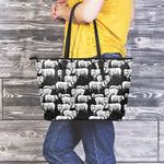 Black And White Sheep Pattern Print Leather Tote Bag