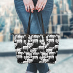 Black And White Sheep Pattern Print Leather Tote Bag
