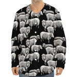 Black And White Sheep Pattern Print Long Sleeve Baseball Jersey