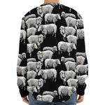 Black And White Sheep Pattern Print Long Sleeve Baseball Jersey
