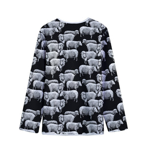 Black And White Sheep Pattern Print Long Sleeve Short Coat