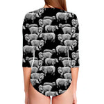 Black And White Sheep Pattern Print Long Sleeve Swimsuit