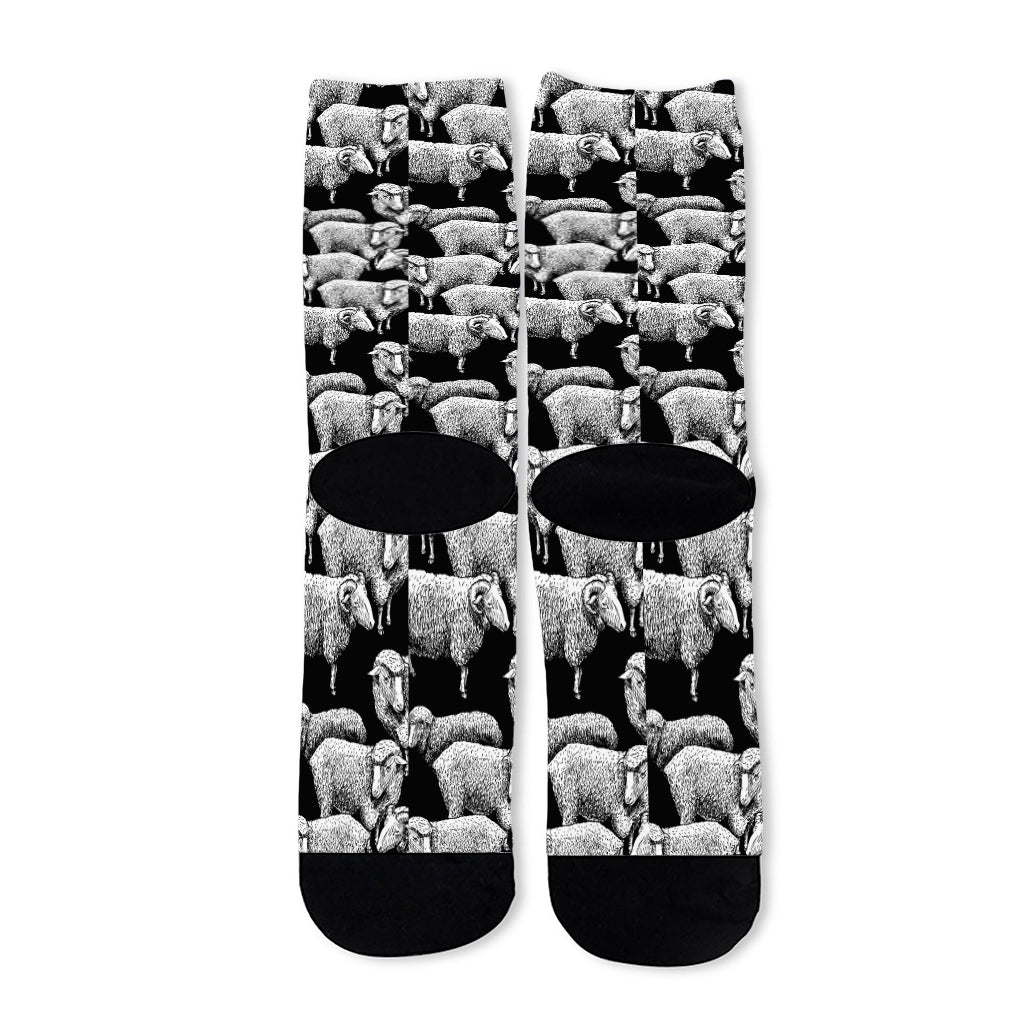 Black And White Sheep Pattern Print Long Socks
