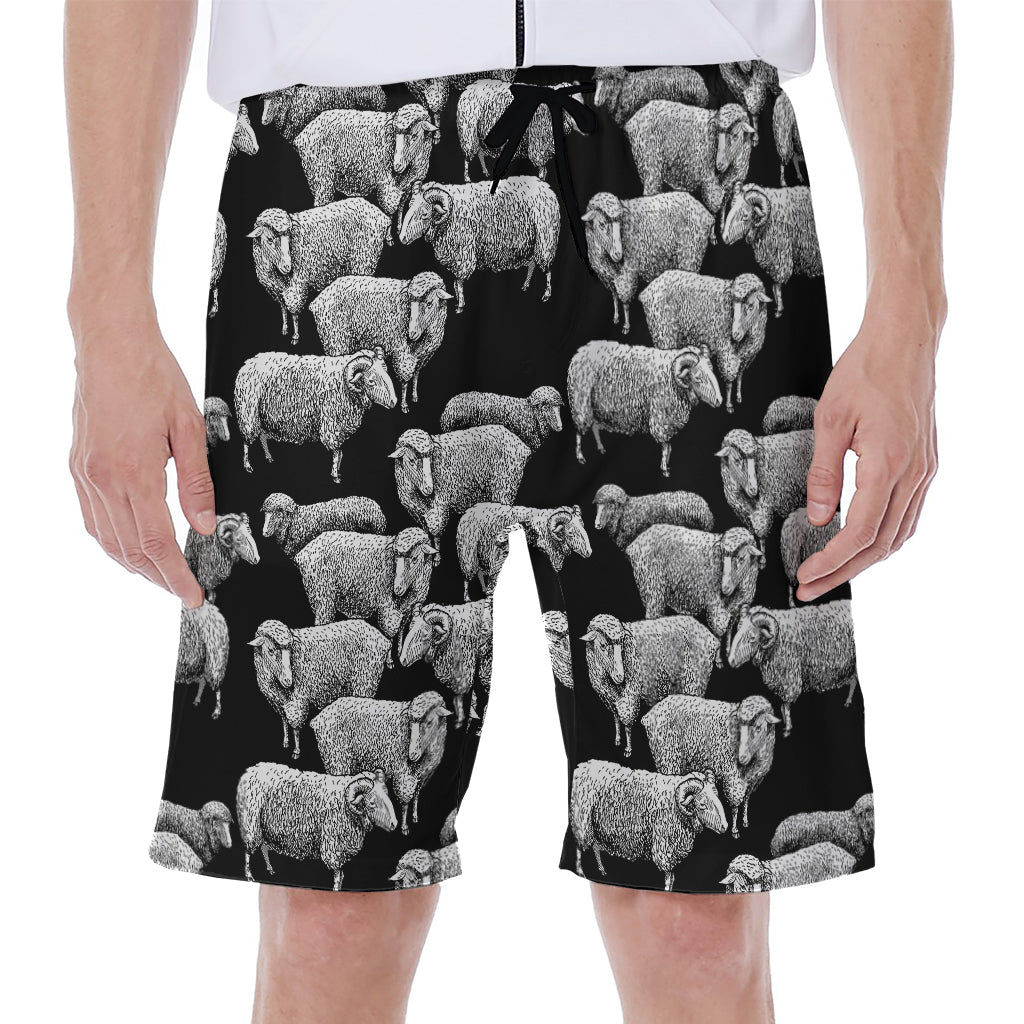 Black And White Sheep Pattern Print Men's Beach Shorts