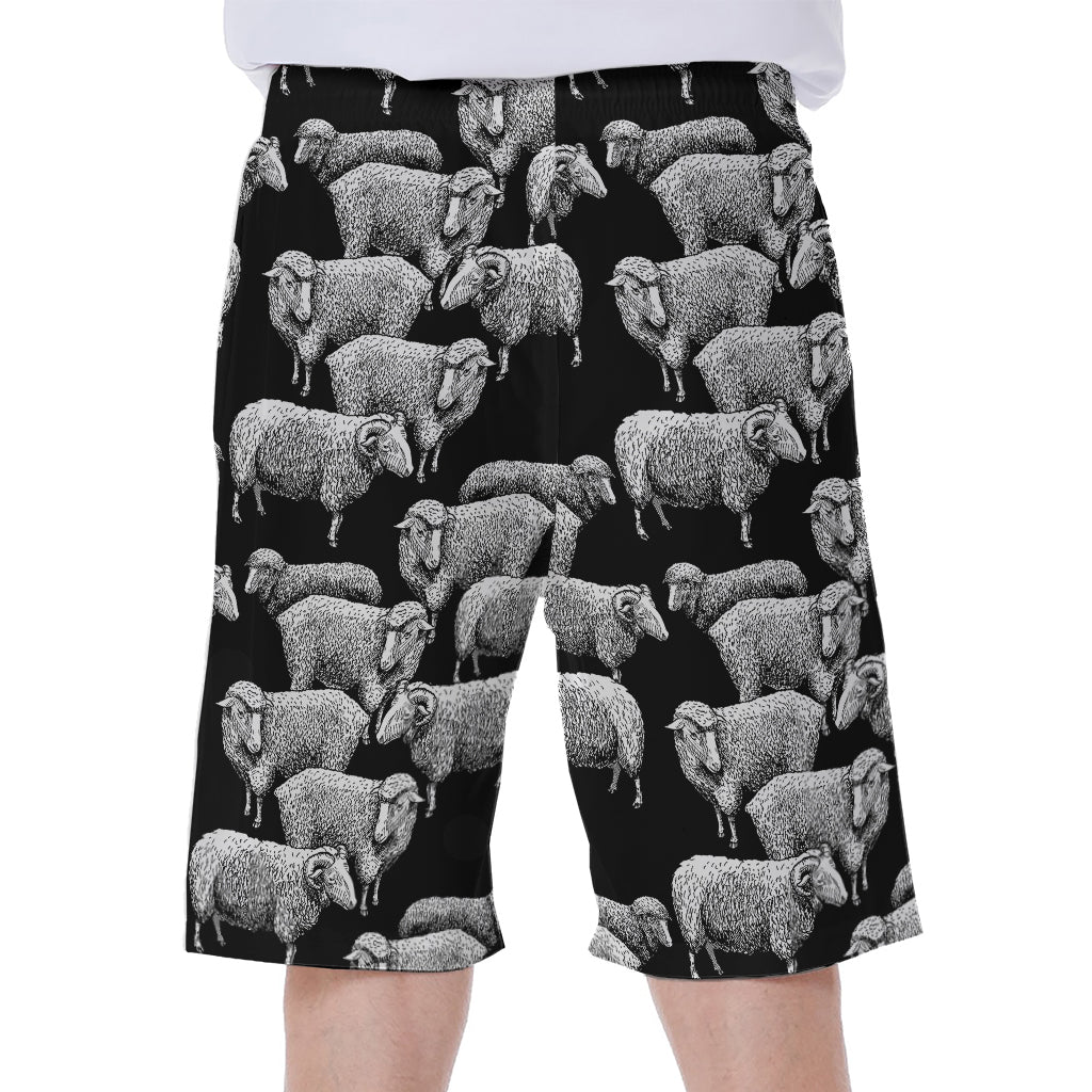 Black And White Sheep Pattern Print Men's Beach Shorts