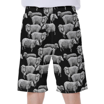 Black And White Sheep Pattern Print Men's Beach Shorts