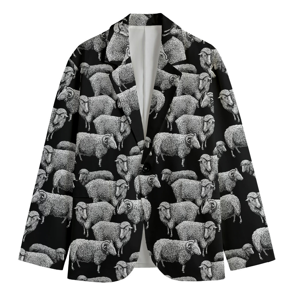 Black And White Sheep Pattern Print Men's Blazer