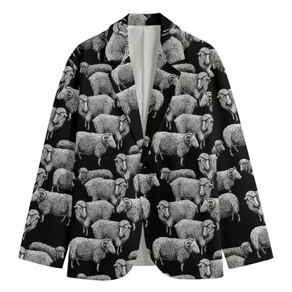 Black And White Sheep Pattern Print Men's Blazer