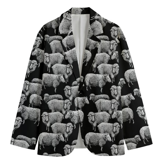 Black And White Sheep Pattern Print Men's Blazer