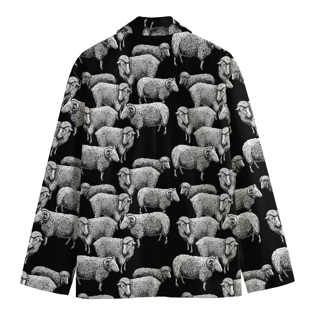 Black And White Sheep Pattern Print Men's Blazer