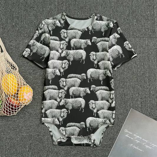 Black And White Sheep Pattern Print Men's Bodysuit