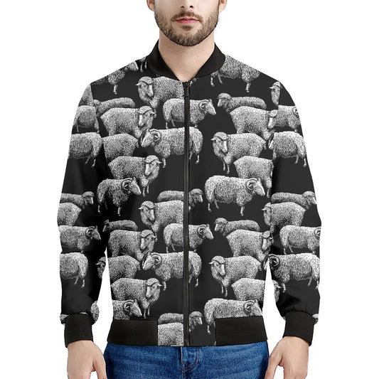Black And White Sheep Pattern Print Men's Bomber Jacket