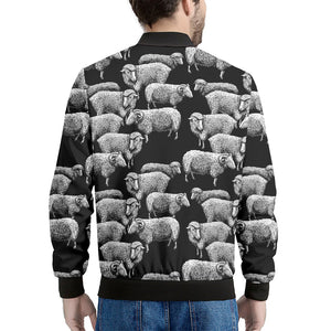 Black And White Sheep Pattern Print Men's Bomber Jacket