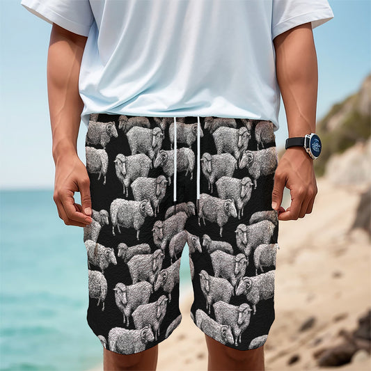 Black And White Sheep Pattern Print Men's Cargo Shorts