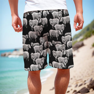 Black And White Sheep Pattern Print Men's Cargo Shorts