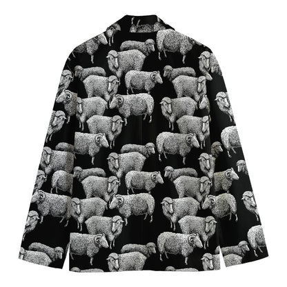 Black And White Sheep Pattern Print Men's Cotton Blazer