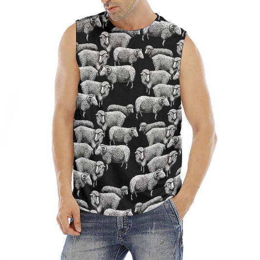 Black And White Sheep Pattern Print Men's Fitness Tank Top