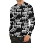 Black And White Sheep Pattern Print Men's Long Sleeve Rash Guard