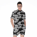Black And White Sheep Pattern Print Men's Rompers