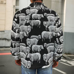 Black And White Sheep Pattern Print Men's Shirt Jacket