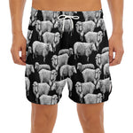 Black And White Sheep Pattern Print Men's Split Running Shorts