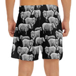 Black And White Sheep Pattern Print Men's Split Running Shorts