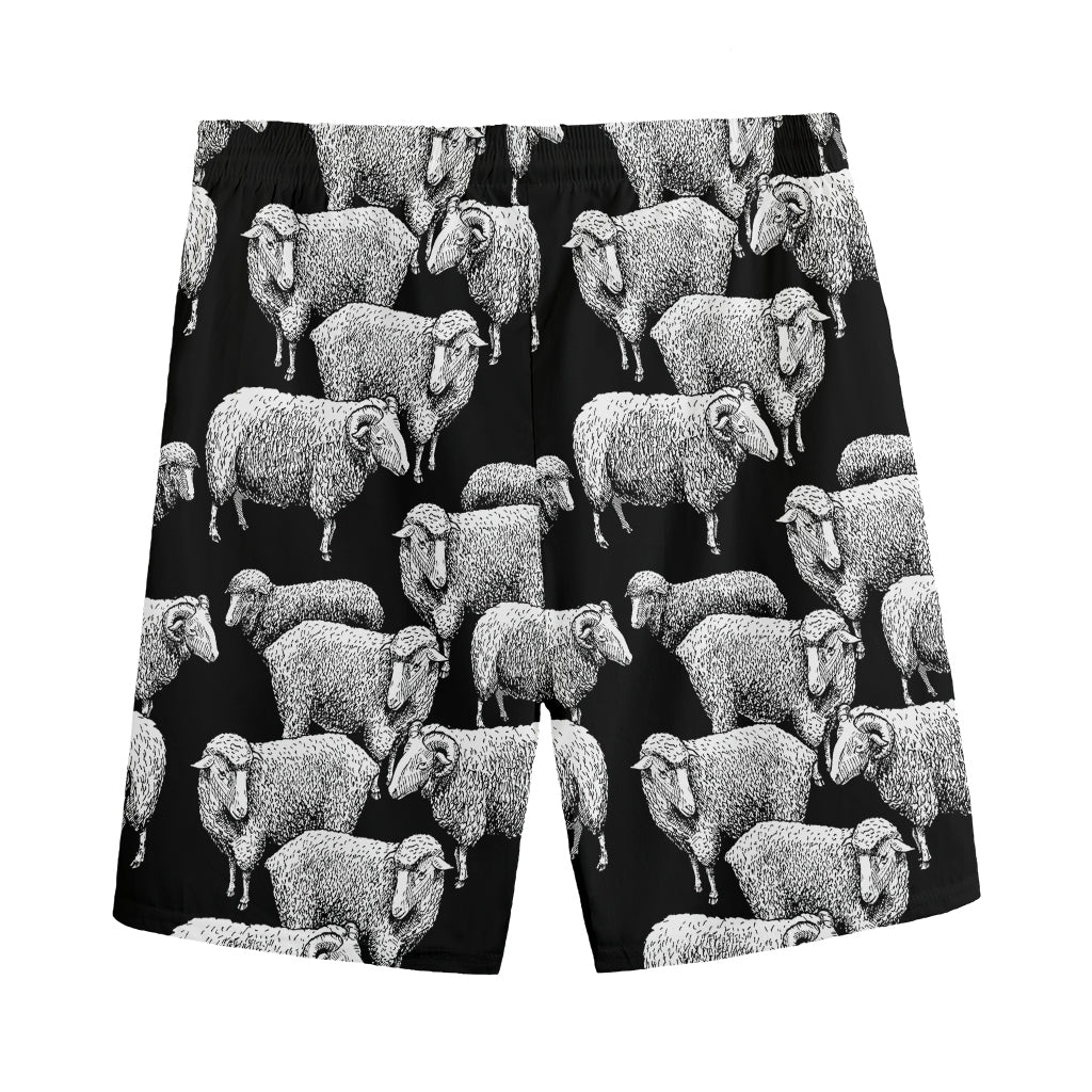 Black And White Sheep Pattern Print Men's Sports Shorts