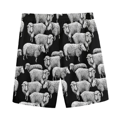Black And White Sheep Pattern Print Men's Sports Shorts