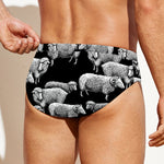 Black And White Sheep Pattern Print Men's Swim Briefs