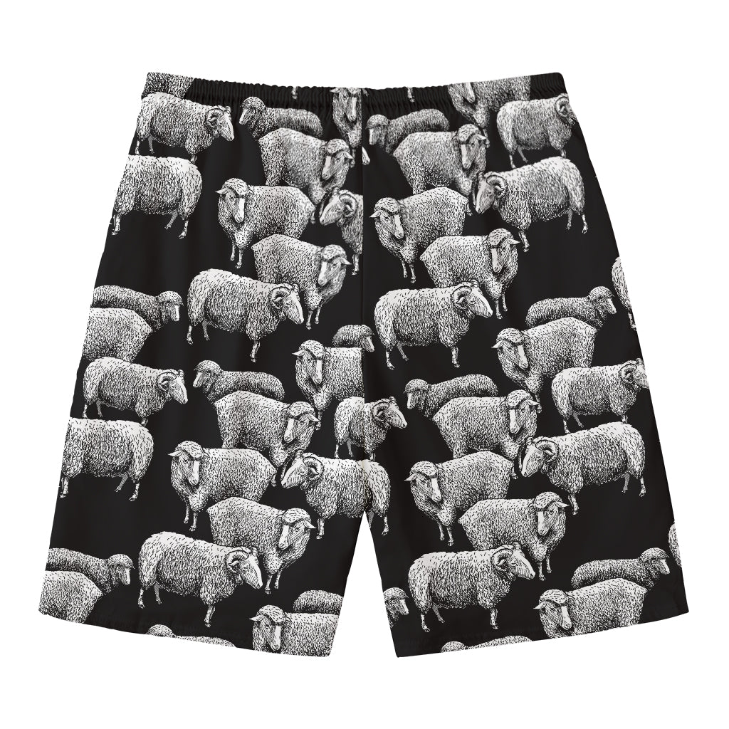 Black And White Sheep Pattern Print Men's Swim Trunks