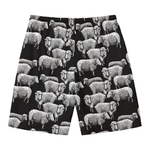 Black And White Sheep Pattern Print Men's Swim Trunks