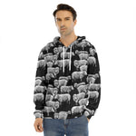 Black And White Sheep Pattern Print Men's Velvet Pullover Hoodie