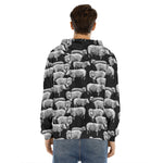 Black And White Sheep Pattern Print Men's Velvet Pullover Hoodie