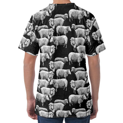 Black And White Sheep Pattern Print Men's Velvet T-Shirt