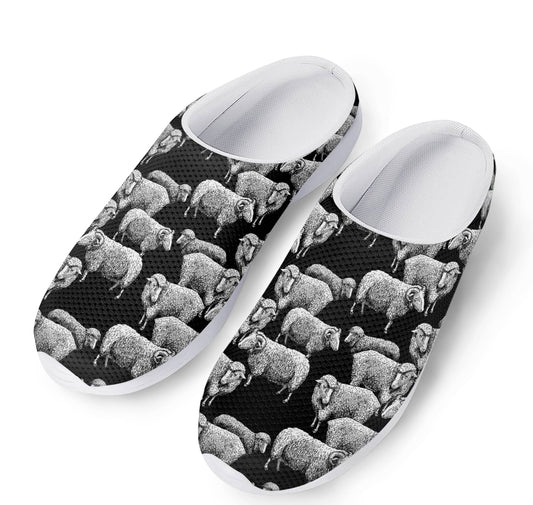 Black And White Sheep Pattern Print Mesh Casual Shoes