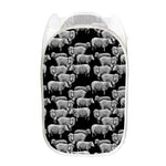 Black And White Sheep Pattern Print Mesh Laundry Hamper