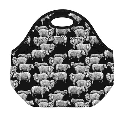 Black And White Sheep Pattern Print Neoprene Lunch Bag