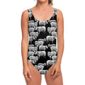 Black And White Sheep Pattern Print One Piece Swimsuit