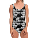 Black And White Sheep Pattern Print One Piece Swimsuit