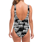 Black And White Sheep Pattern Print One Piece Swimsuit