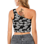 Black And White Sheep Pattern Print One Shoulder Crop Top