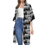 Black And White Sheep Pattern Print Open Front Beach Cover Up