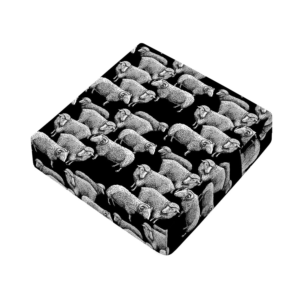 Black And White Sheep Pattern Print Outdoor Seat Cushion Cover