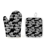 Black And White Sheep Pattern Print Oven Mitt And Pot Holder Set