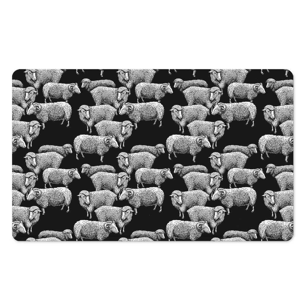 Black And White Sheep Pattern Print Polyester Doormat